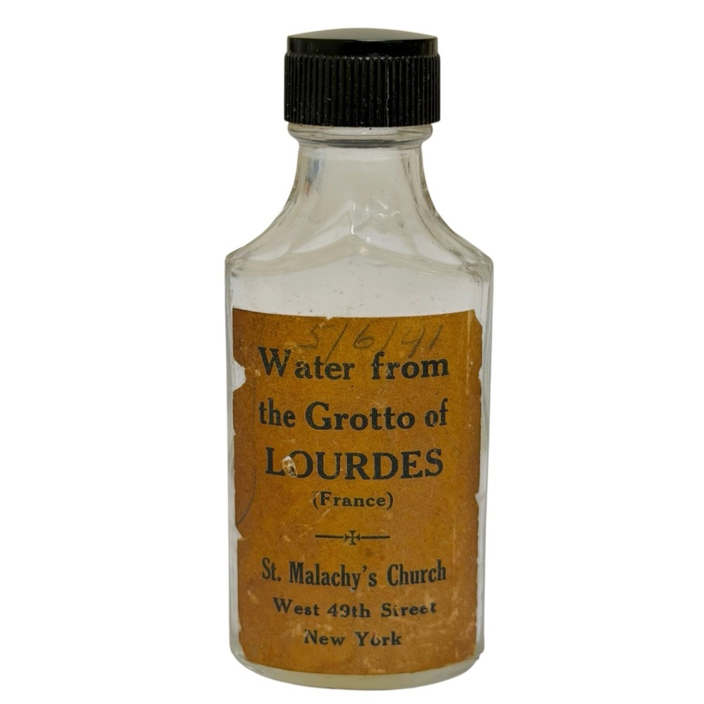 Vintage 1941 Glass Souvenir Bottle From Grotto Of Lourdes France - READ